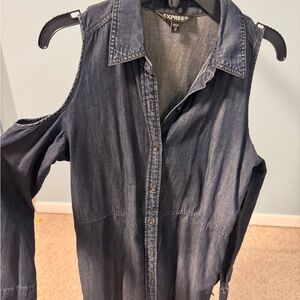 Express Denim Cold Shoulder Shirt Dress